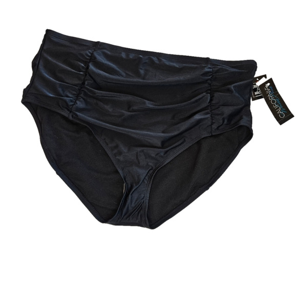 California Waves Black High Waisted Ruched Shirred Bottom Plus Size 3x Swim - Picture 1 of 8
